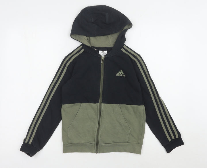 Adidas Boys Black Hoodie, 9-10 Years, Full Zip, Colourblock