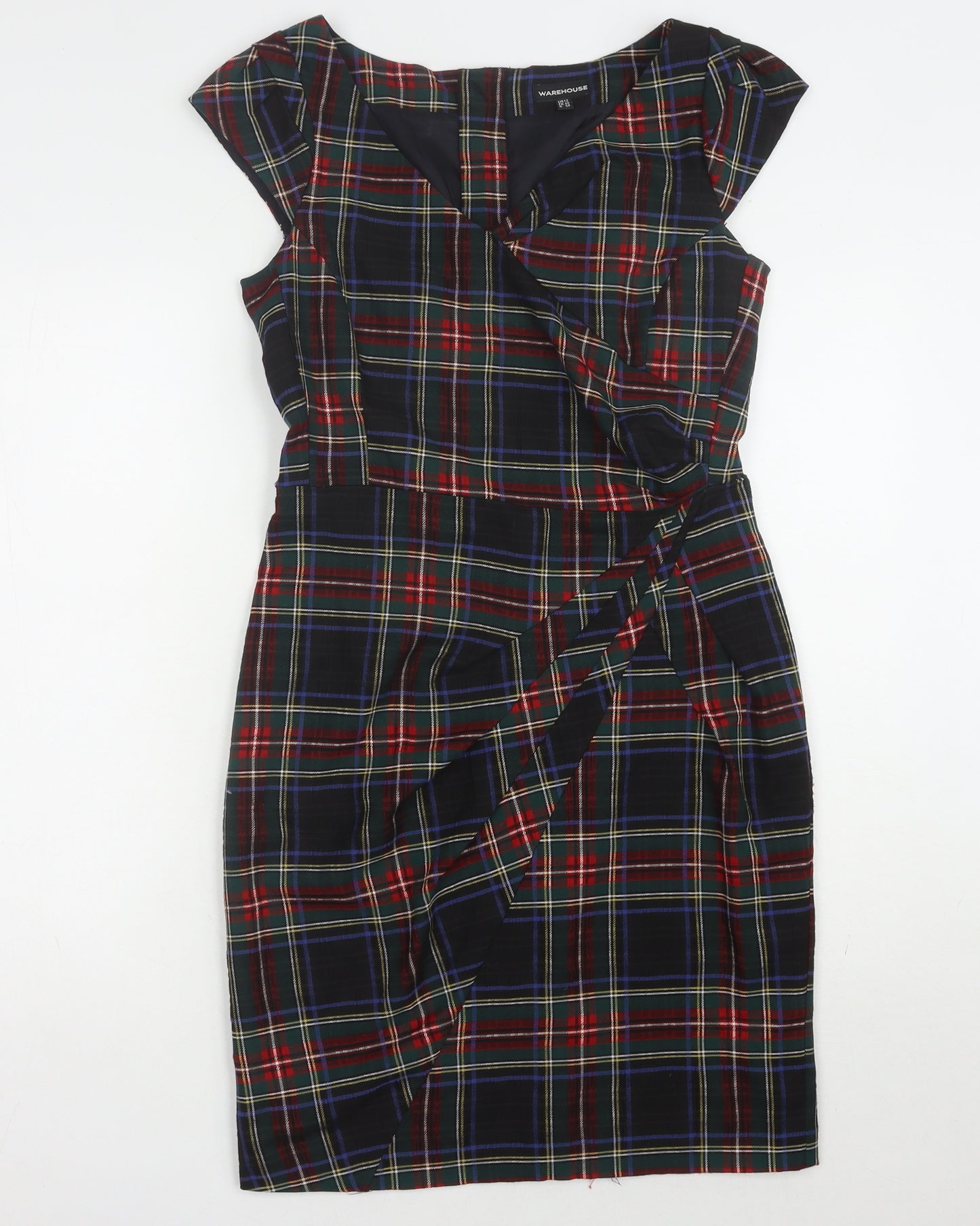 Warehouse Women's Multicoloured Plaid Wrap Dress, Size 12