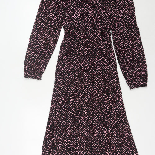 Marks and Spencer Women's Black Polka Dot Wrap Dress - Size 8