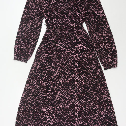 Marks and Spencer Women's Black Polka Dot Wrap Dress - Size 8