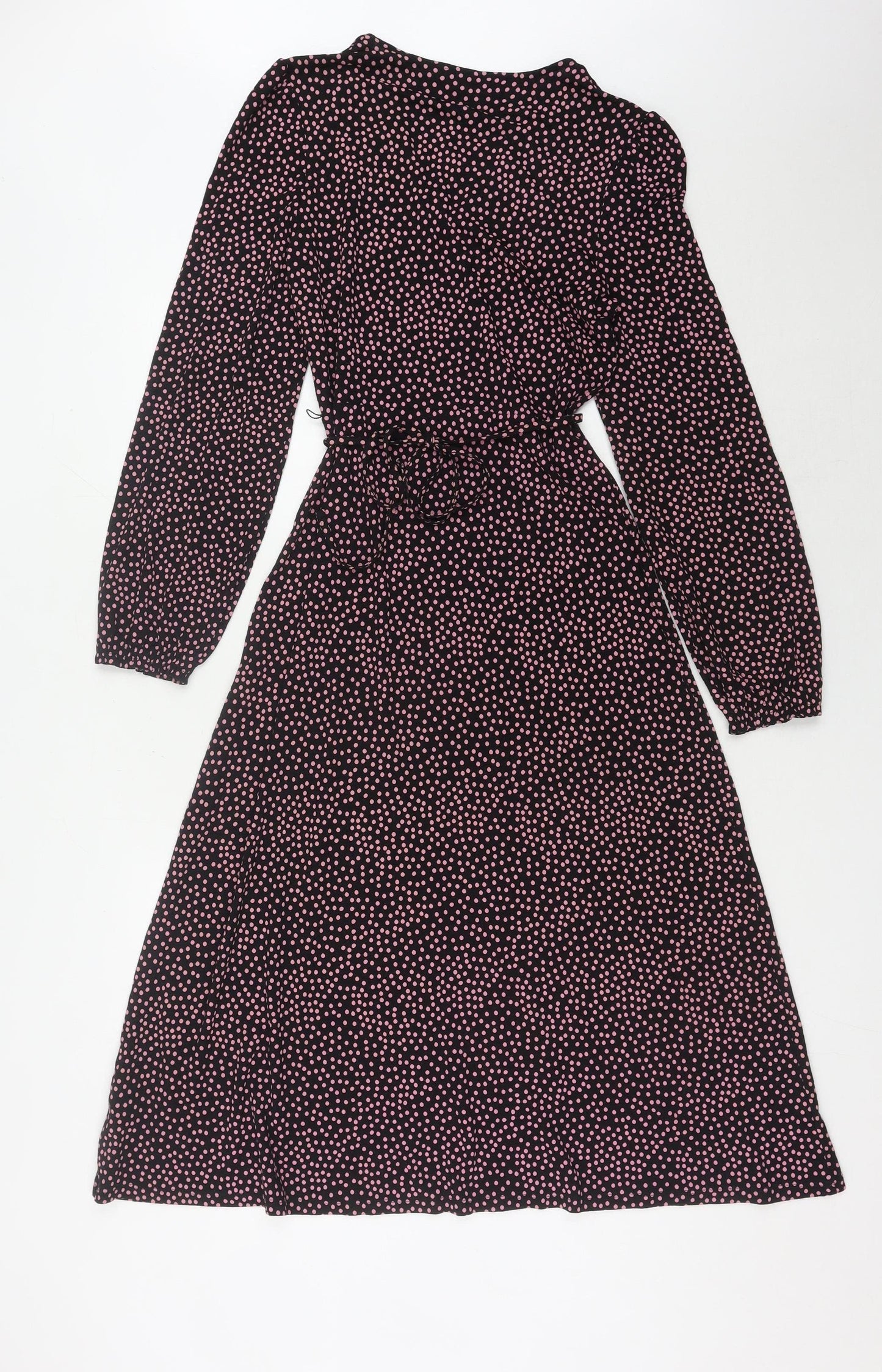 Marks and Spencer Women's Black Polka Dot Wrap Dress - Size 8