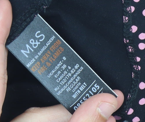 Marks and Spencer Women's Black Polka Dot Wrap Dress - Size 8