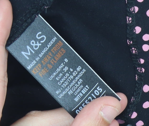 Marks and Spencer Women's Black Polka Dot Wrap Dress - Size 8