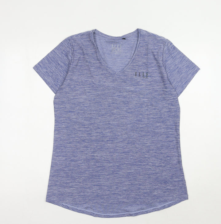 ELLE SPORT Women's Blue V-Neck T-Shirt - L