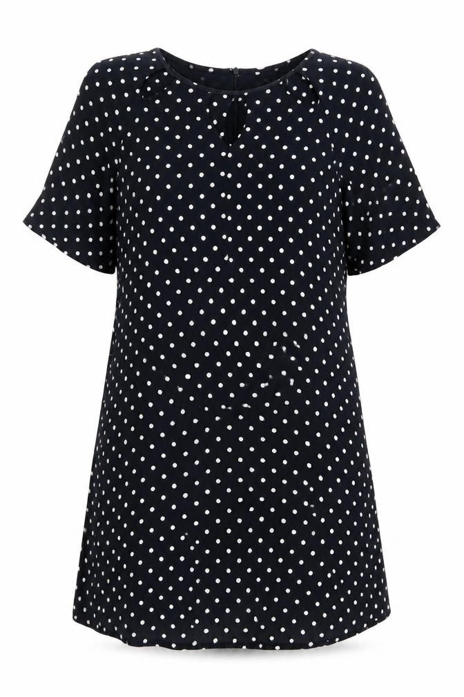 Front view of Phase Eight Women's Black Polka Dot Shift Dress, size 8