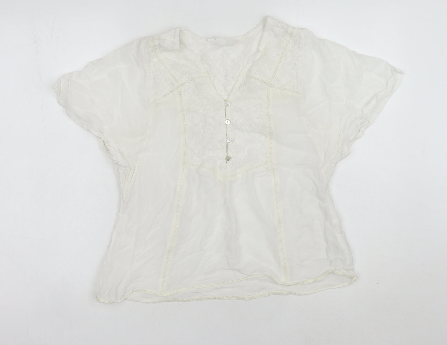 Fat Face Womens Ivory Blouse UK 6 Casual Short Sleeve