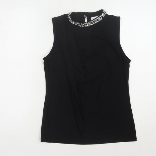 Warehouse Black Women's High Neck Beaded Top Size 8