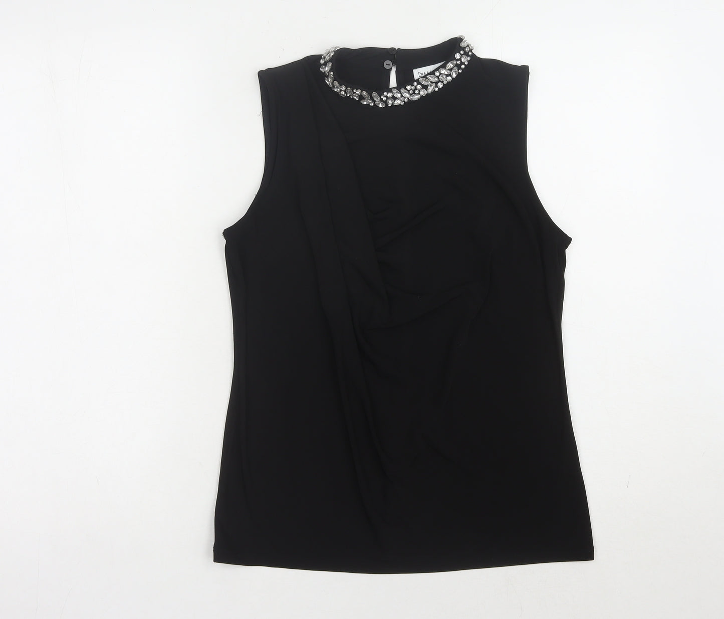 Warehouse Black Women's High Neck Beaded Top Size 8