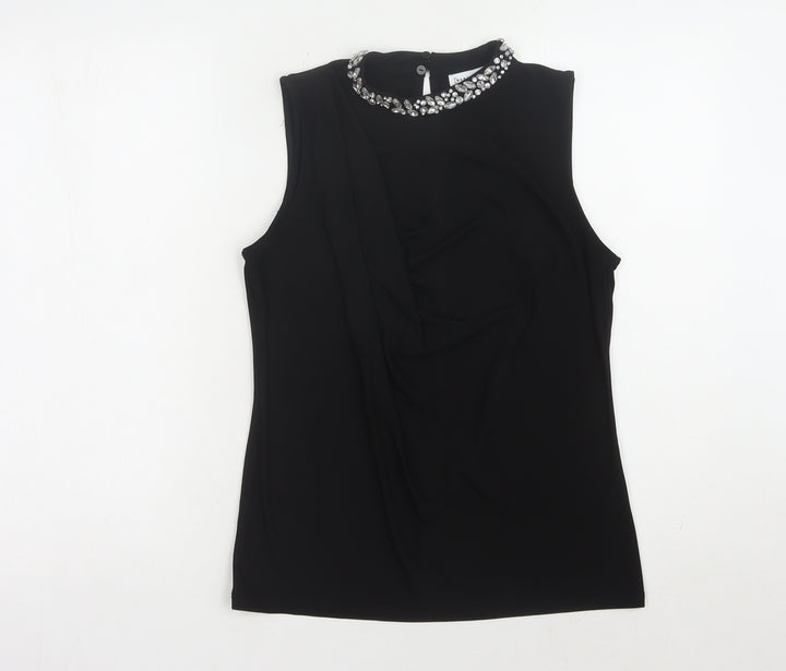 Warehouse Black Women's High Neck Beaded Top Size 8