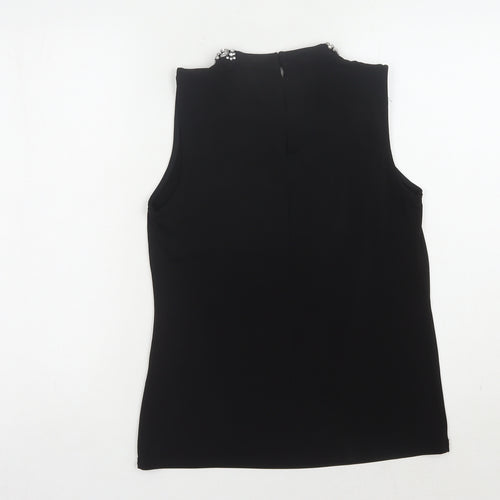 Warehouse Black Women's High Neck Beaded Top Size 8