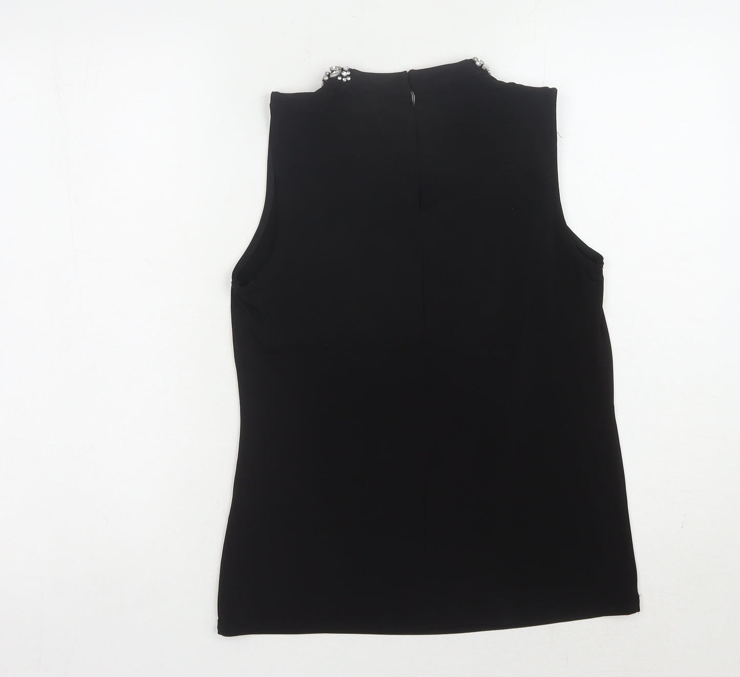 Warehouse Black Women's High Neck Beaded Top Size 8
