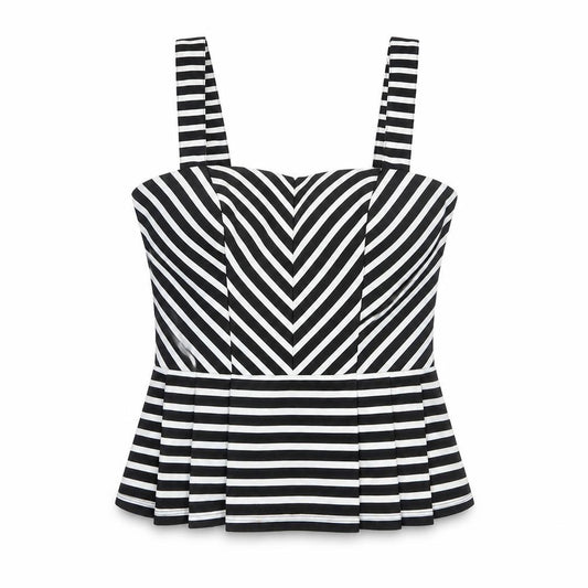 Front view of Lipsy Women's Black Striped Tank Top, Square Neck