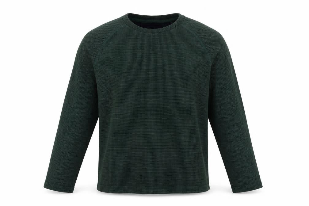 Front view of Jack & Jones Men's Green Waffle-Knit Pullover XXL Jumper