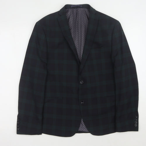 Limehaus Men's Green & Black Plaid Blazer, Size 42