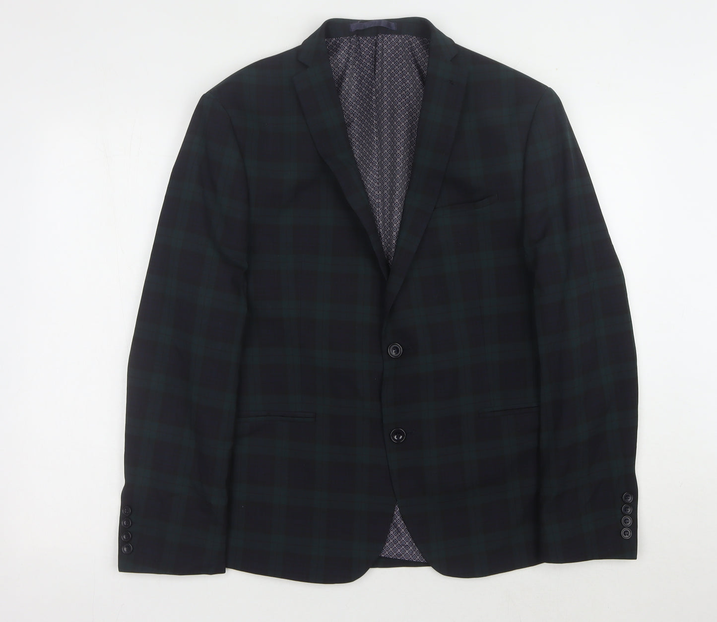 Limehaus Men's Green & Black Plaid Blazer, Size 42