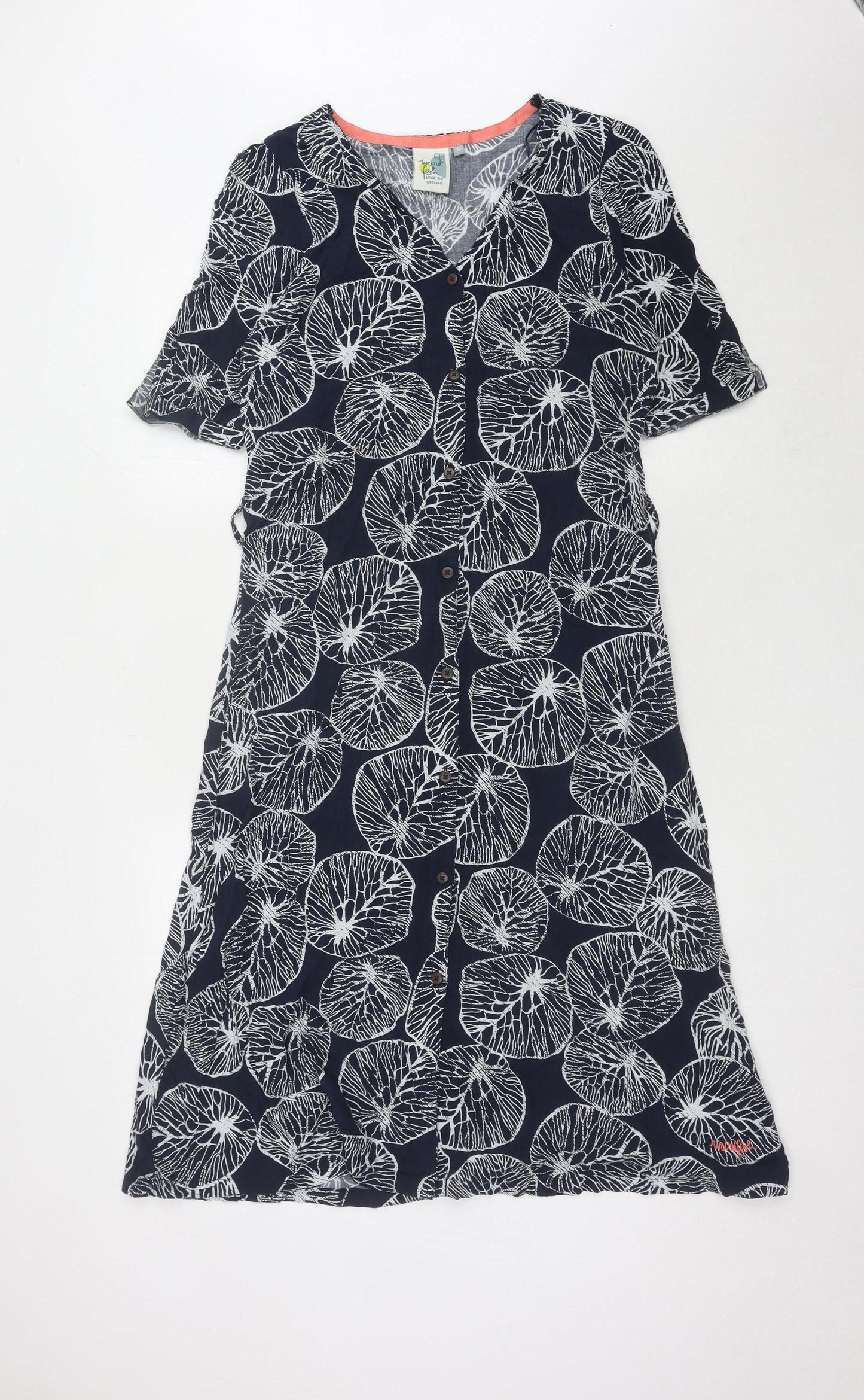 Weird Fish Women's Blue Floral Shirt Dress Size 12