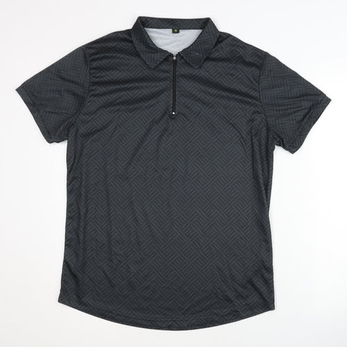Men's Black Polo Geometric Activewear Top M