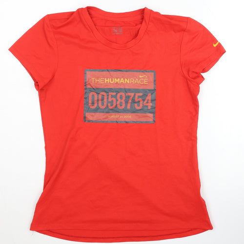 Nike Women's Red Running T-Shirt, Size 10/12, Moisture-Wicking