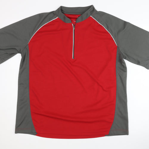 Men's Red 1/4 Zip Activewear T-Shirt Large