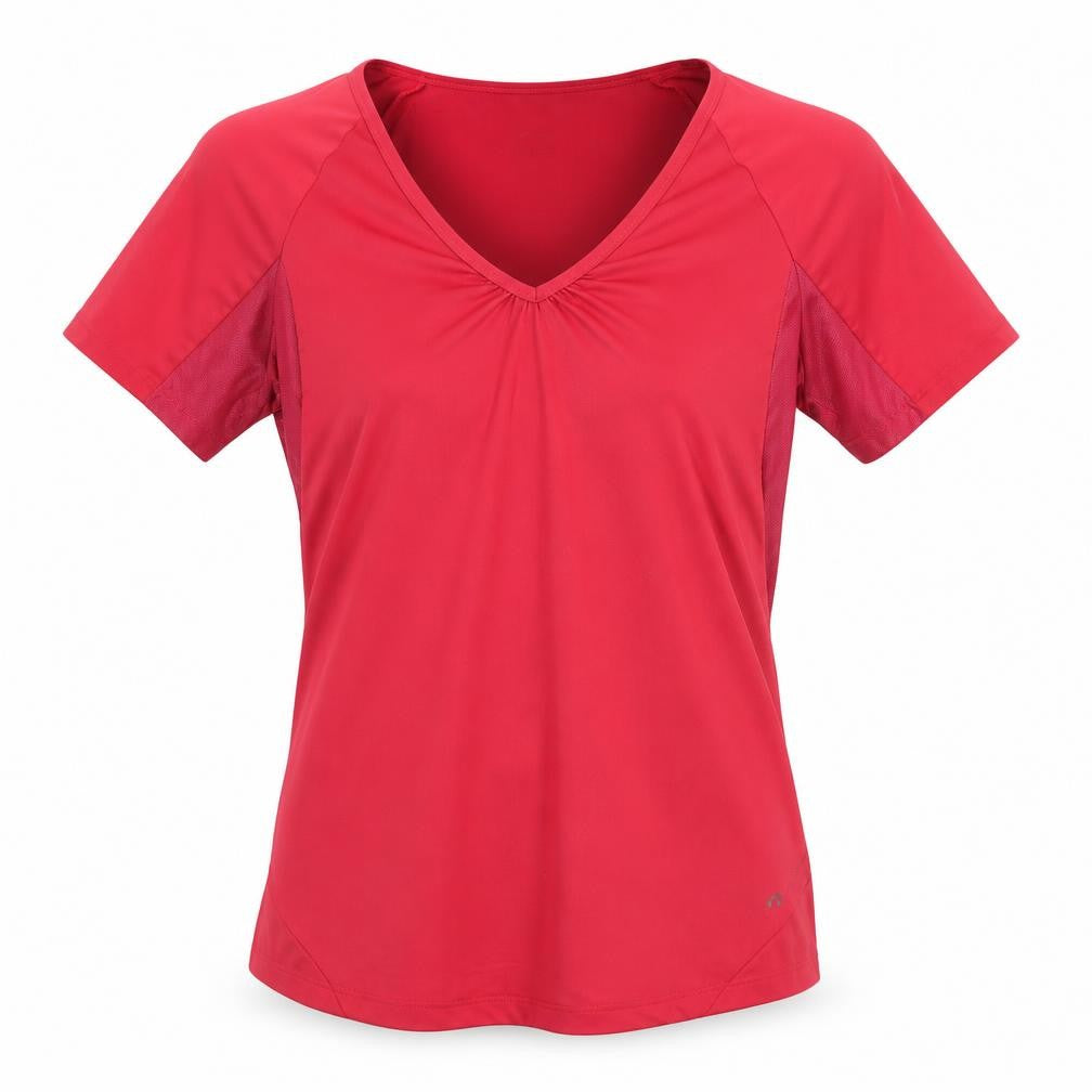 Front view of Quechua Women's Red V-Neck Activewear Top S