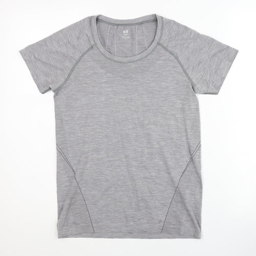 H&M Grey Unisex Gym T-Shirt - M, Regular Fit, Breathable