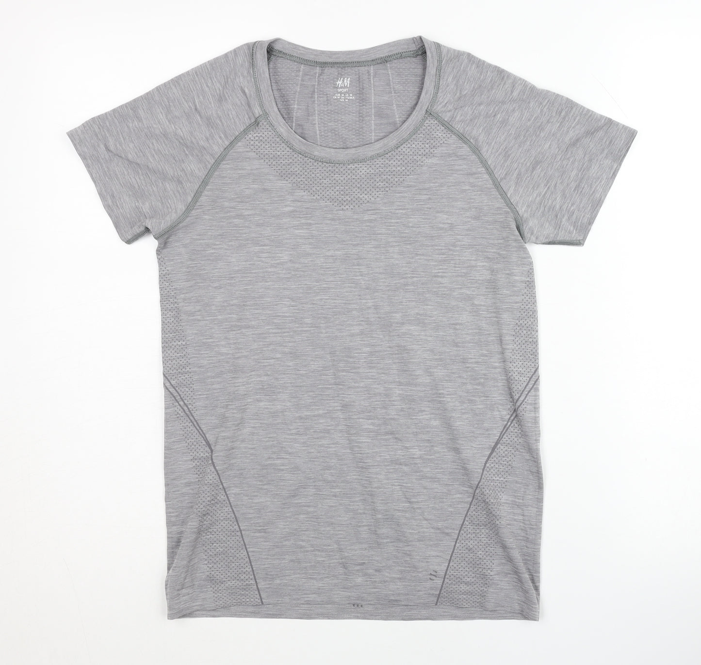 H&M Grey Unisex Gym T-Shirt - M, Regular Fit, Breathable