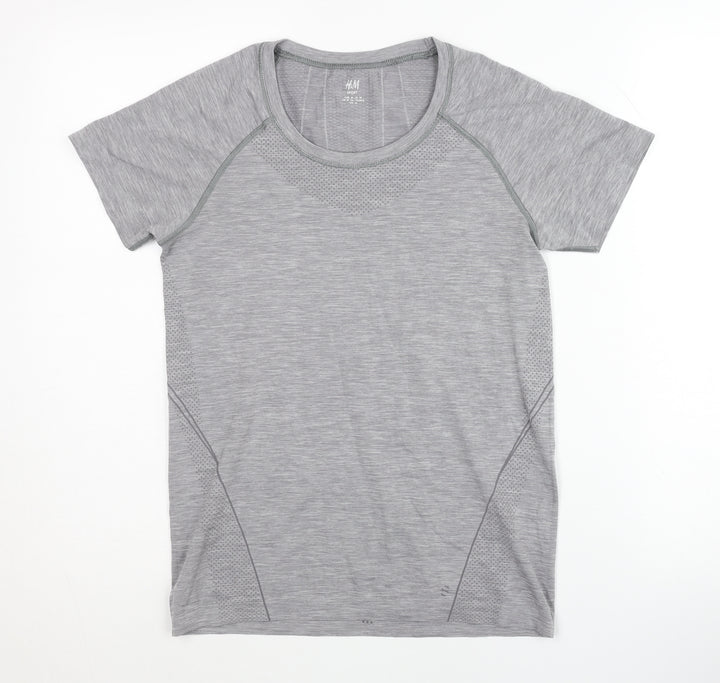 H&M Grey Unisex Gym T-Shirt - M, Regular Fit, Breathable