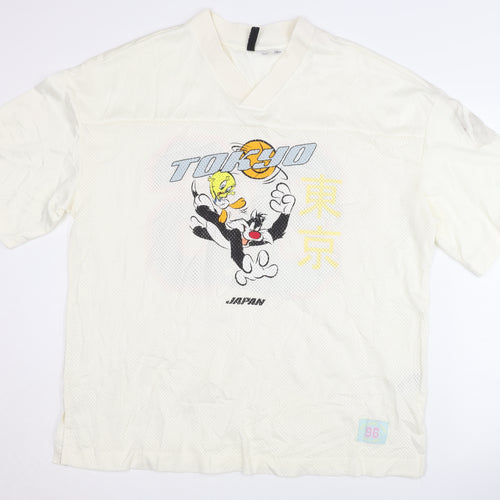 H&M White Anime Sports Jersey T-Shirt M