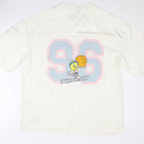 H&M White Anime Sports Jersey T-Shirt M
