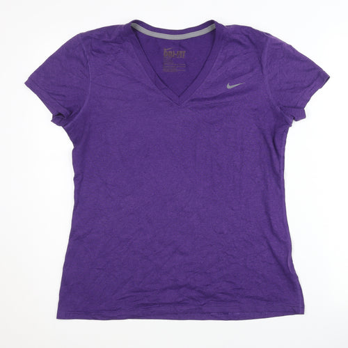 Nike Women's Purple V-Neck T-Shirt, Size S, Moisture Wicking