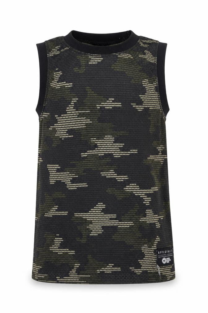 Front view of NBL boys’ black camo basketball tank top -, size 12