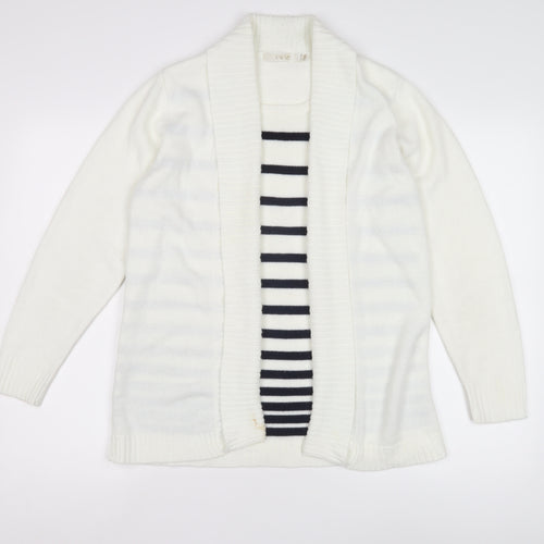 EWM Women's White M Cardigan with Stripes