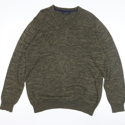 James Pringle Men's Green V-Neck Cotton Jumper L