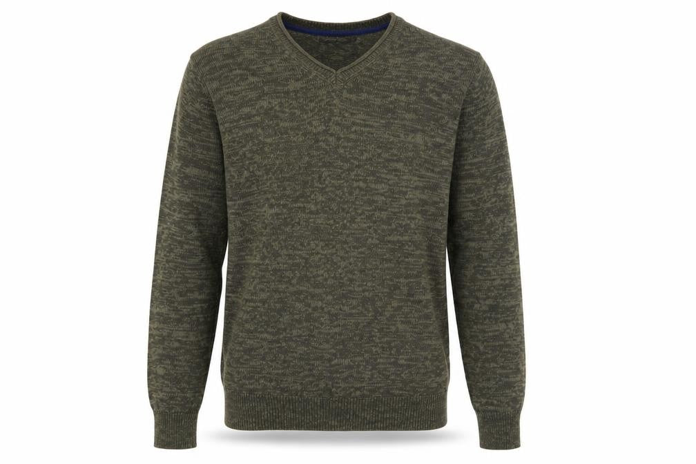 Front view of James Pringle Men's Green V-Neck Cotton Jumper L