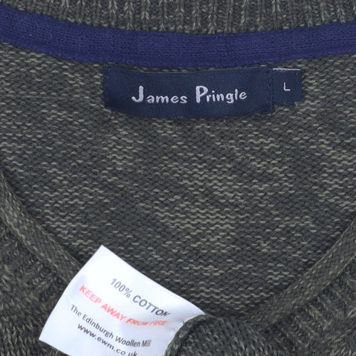 James Pringle Men's Green V-Neck Cotton Jumper L