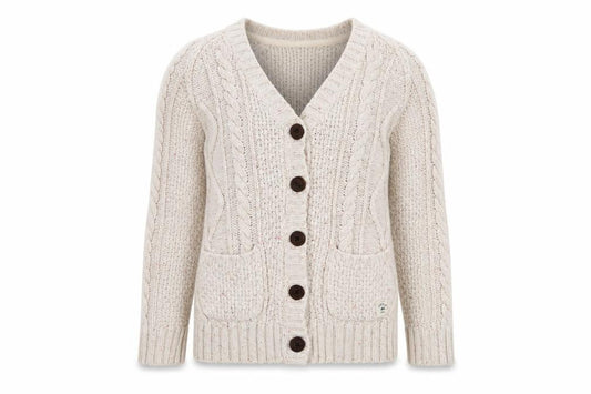 Front view of Madewell girls’ beige cardigan, 4-5 years, cotton wool knit