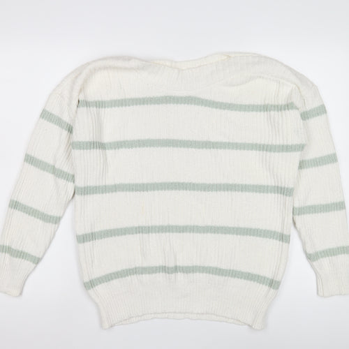 Great Plains Women's White Striped Chunky Knit Jumper