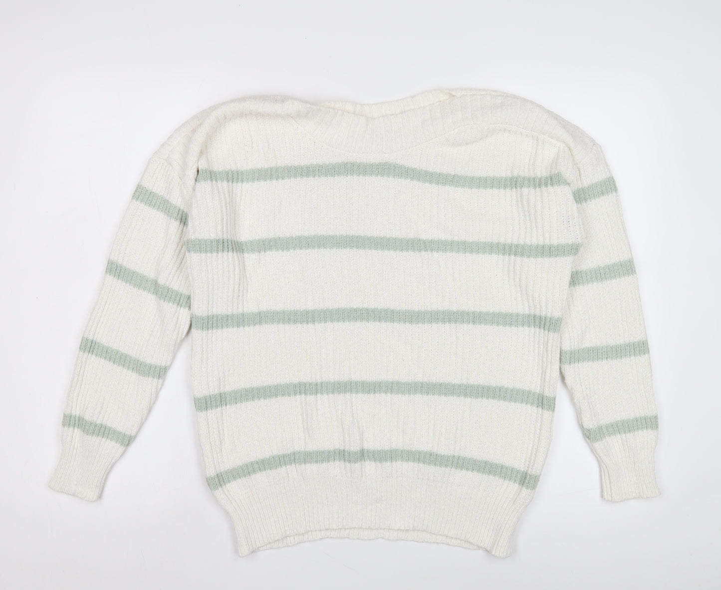 Great Plains Women's White Striped Chunky Knit Jumper