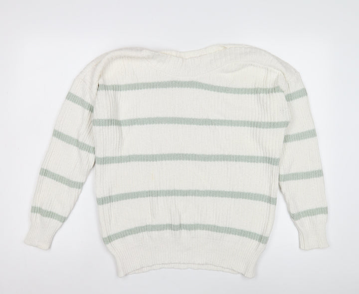 Great Plains Women's White Striped Chunky Knit Jumper