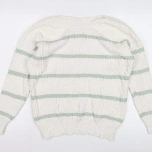 Great Plains Women's White Striped Chunky Knit Jumper