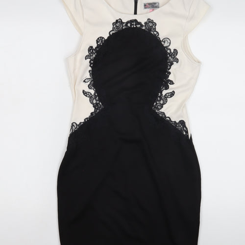 Lipsy Women's Black & Ivory Bodycon Dress Size 12
