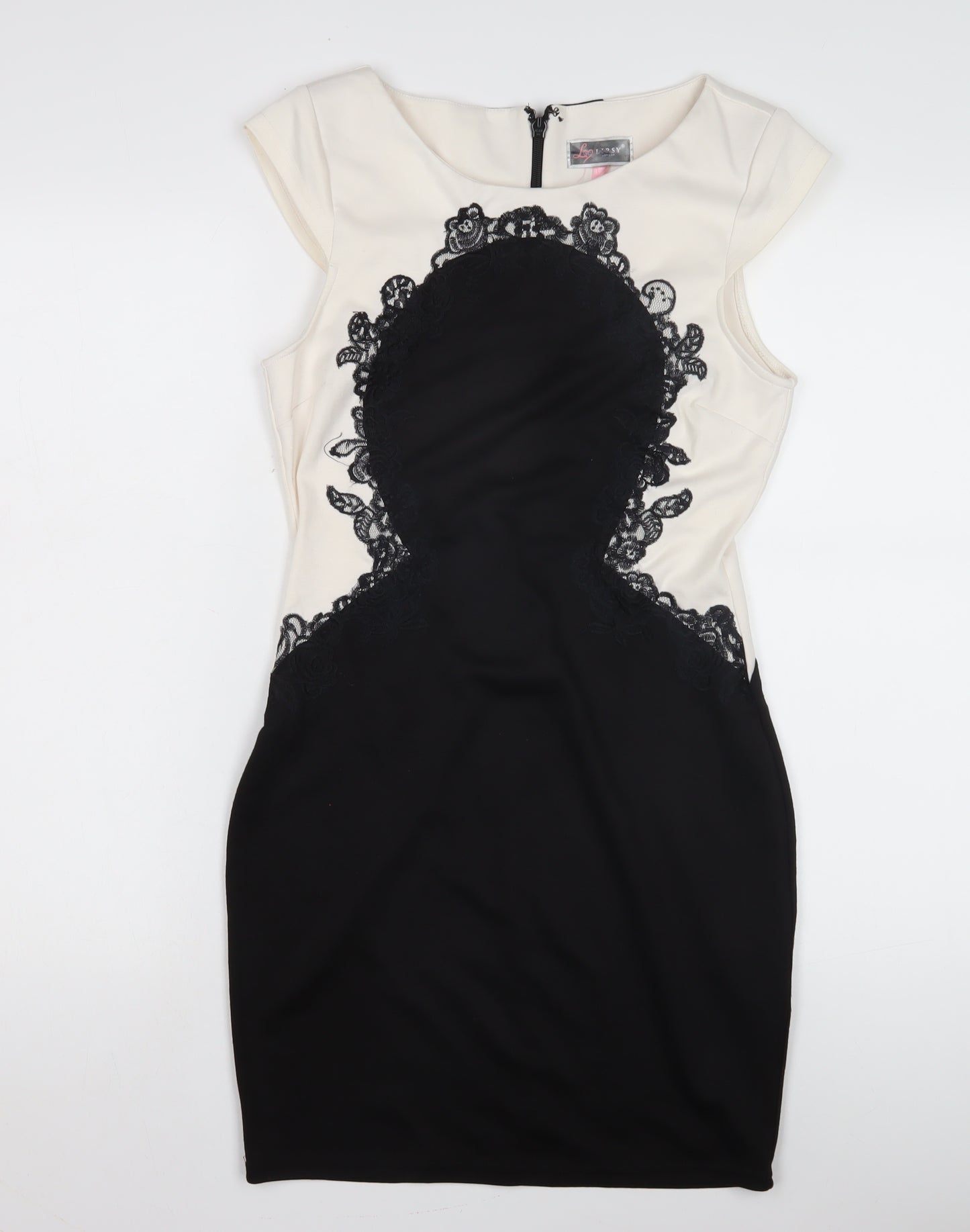 Lipsy Women's Black & Ivory Bodycon Dress Size 12