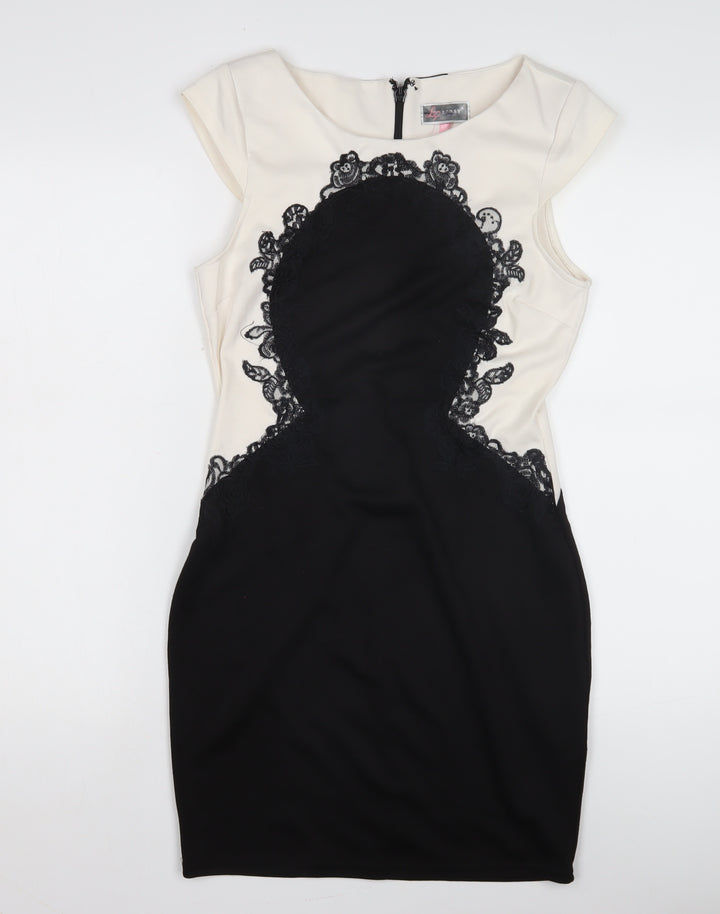 Lipsy Women's Black & Ivory Bodycon Dress Size 12