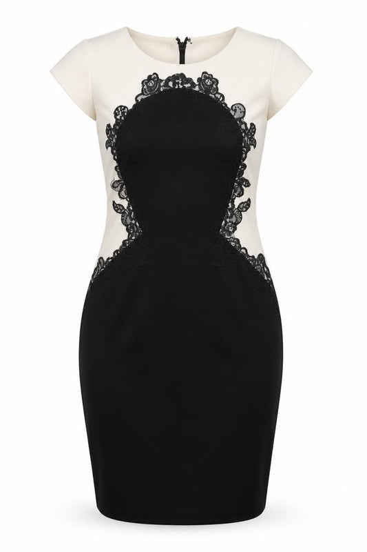Front view of Lipsy Women's Black & Ivory Bodycon Dress, size 12