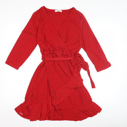 Oasis Women's Red Polka Dot Wrap Dress Size M