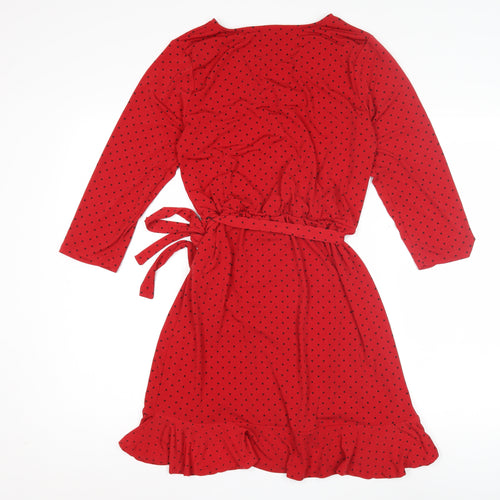 Oasis Women's Red Polka Dot Wrap Dress Size M