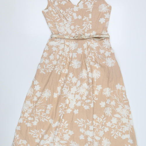 M&Co Women's Beige Floral Midi Dress, Size 10