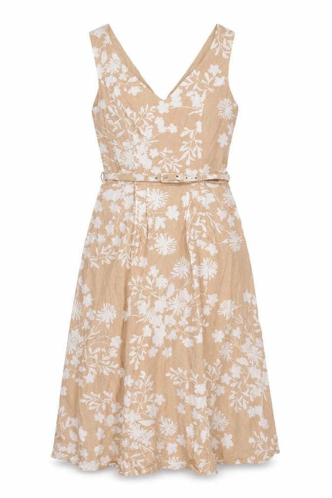 M&Co Women's Beige Floral Midi Dress, Size 10
