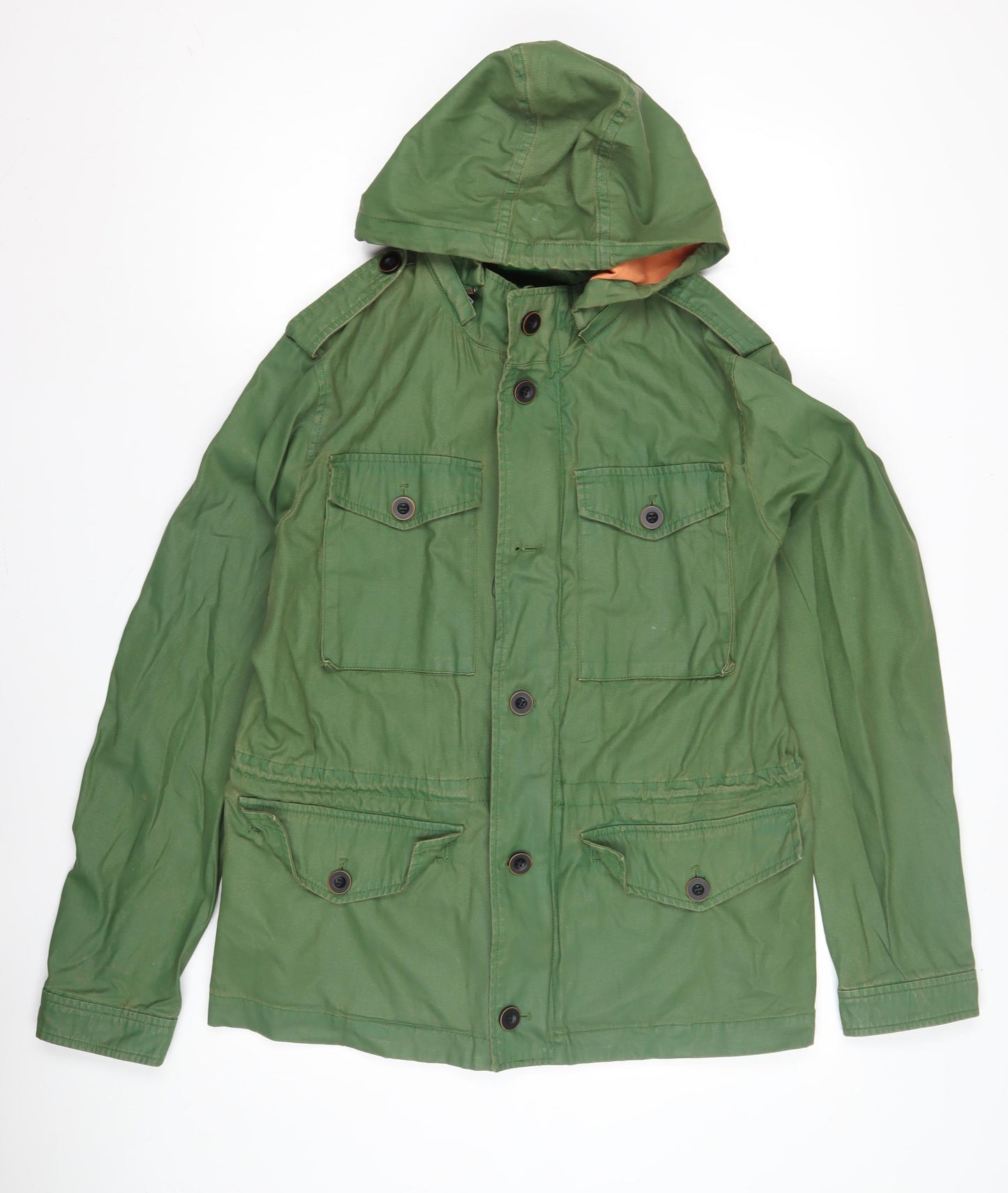 Benetton Men's Green Military Jacket M Hooded