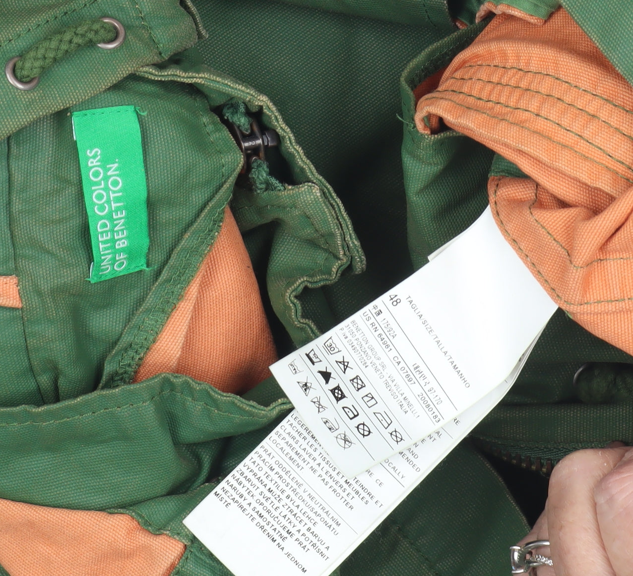 Benetton Men's Green Military Jacket M Hooded